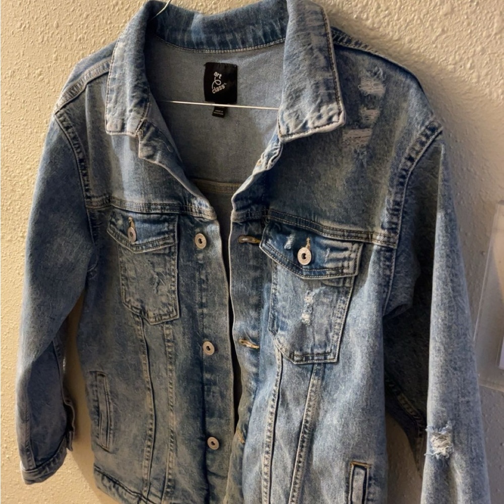 Art Class - Distressed Jean Jacket Girls Denim Long Sleeve Size L 10/12
